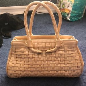 Cole Haan SP05 cream leather woven handbag